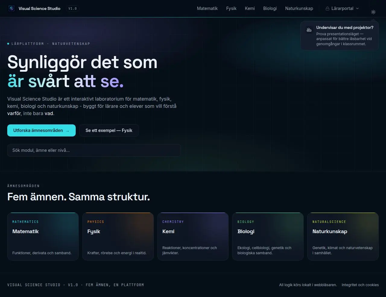 Skärmdump av Visual Science Studio — Synliggör det som är svårt att se