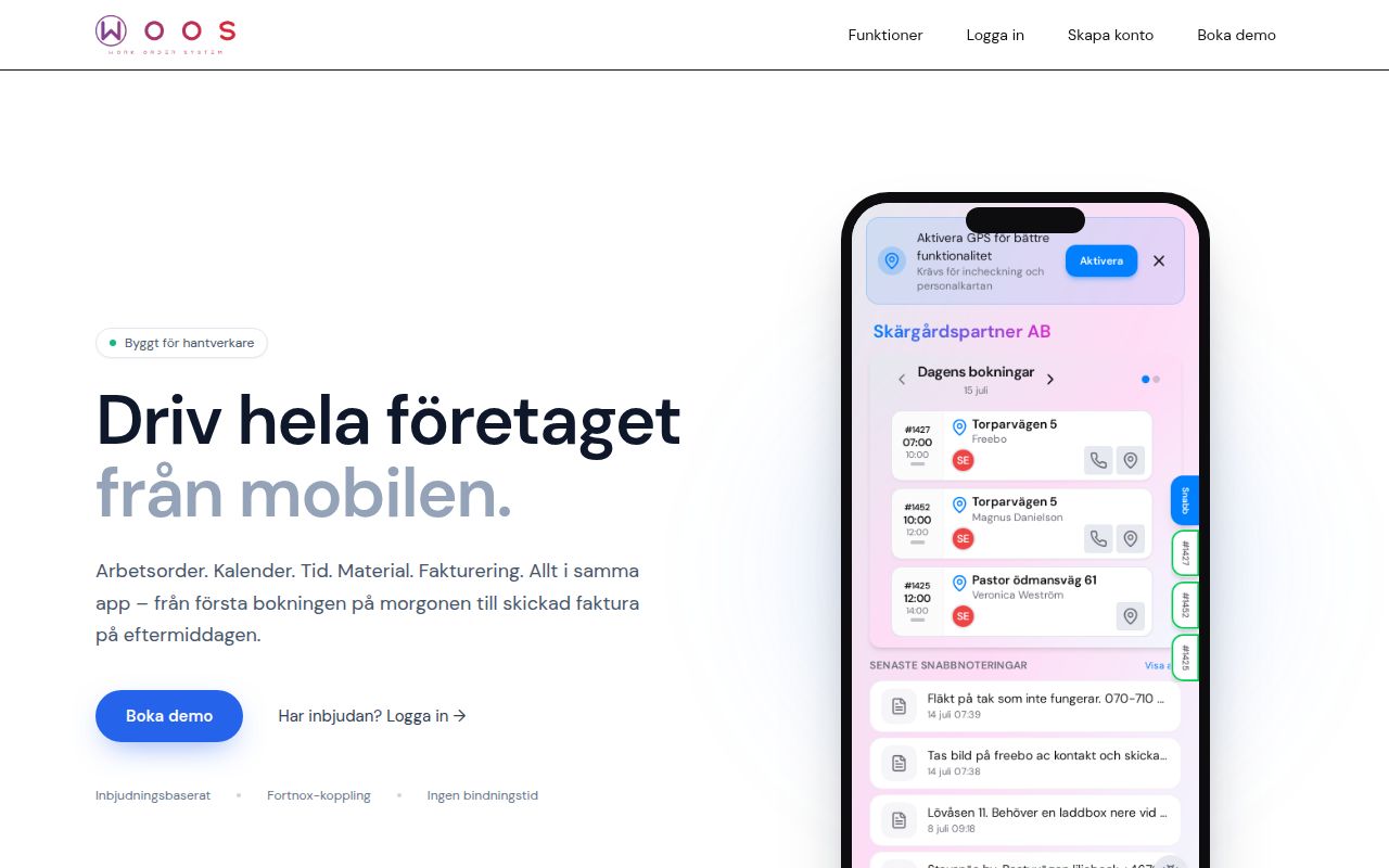 WOOS - Arbetsordrar, tid & material i en app