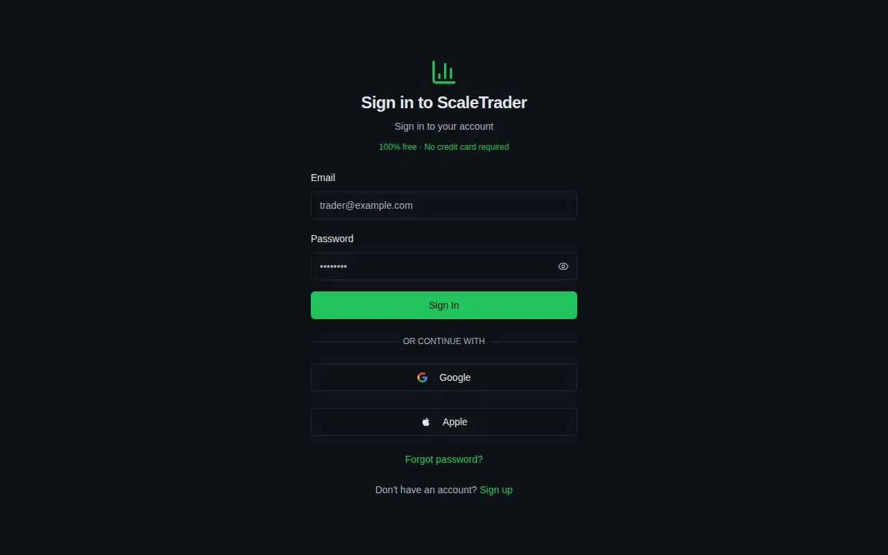Skärmdump av ScaleTrader – 100% Free Daytrading Journal