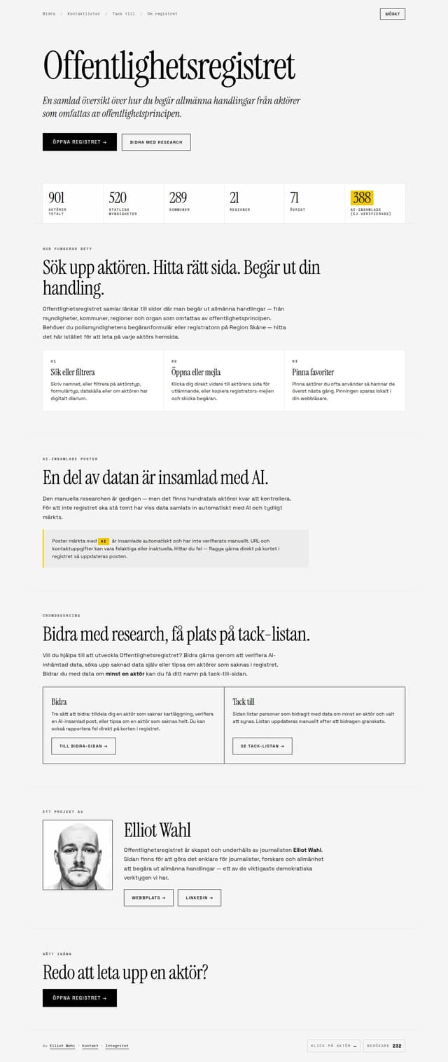 Skärmdump av Offentlighetsregistret