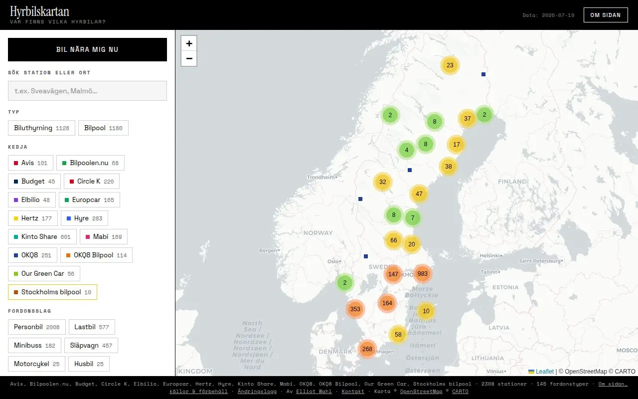 Skärmdump av Hyrbilskartan