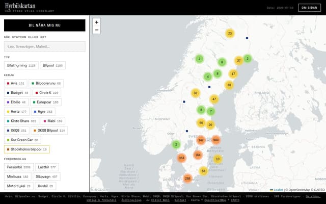 Skärmdump av Hyrbilskartan