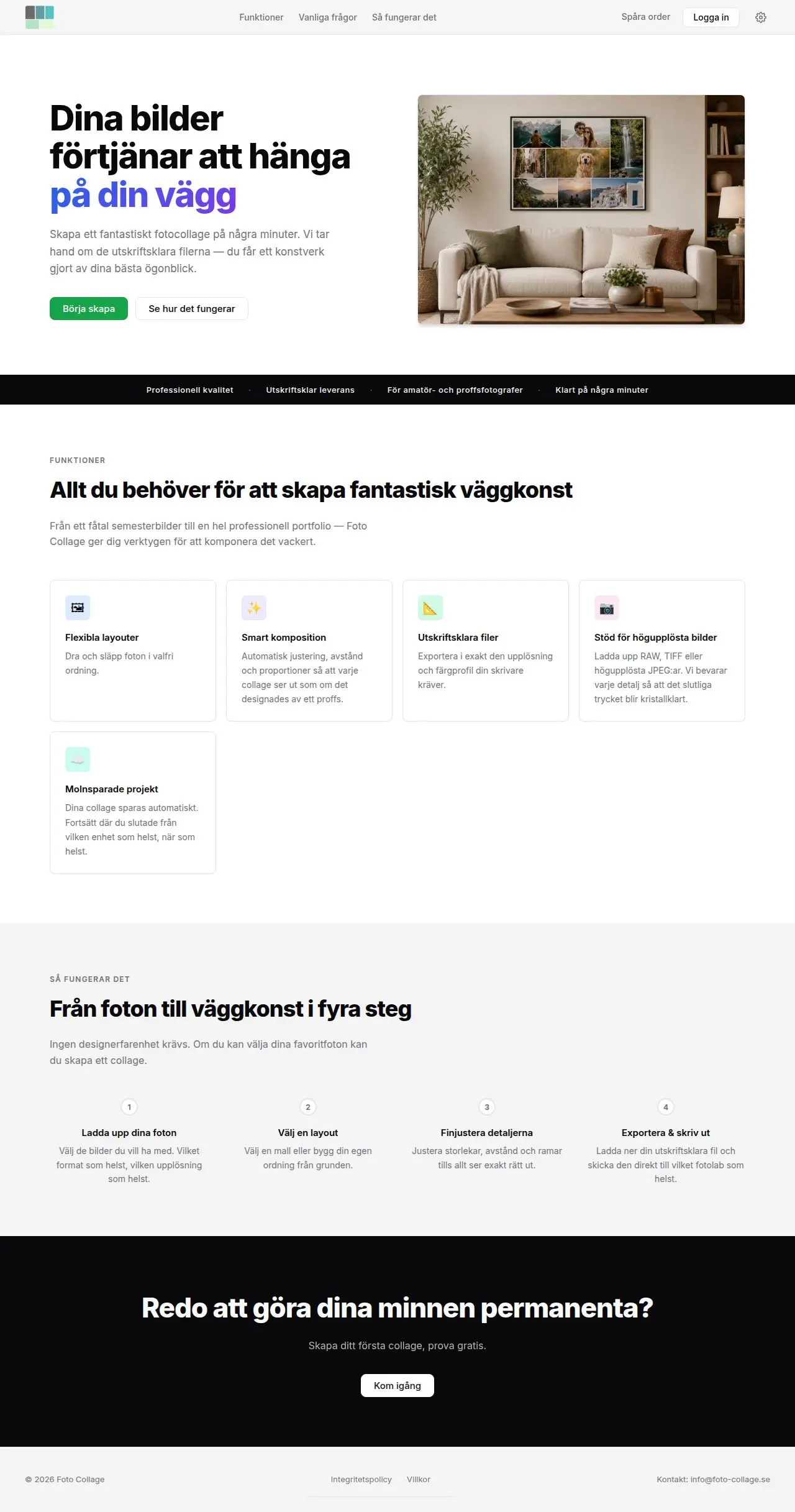 Skärmdump av Foto Collage — Förvandla dina minnen till väggkonst