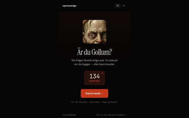 Skärmdump av Gollum-testet — Är du Gollum?