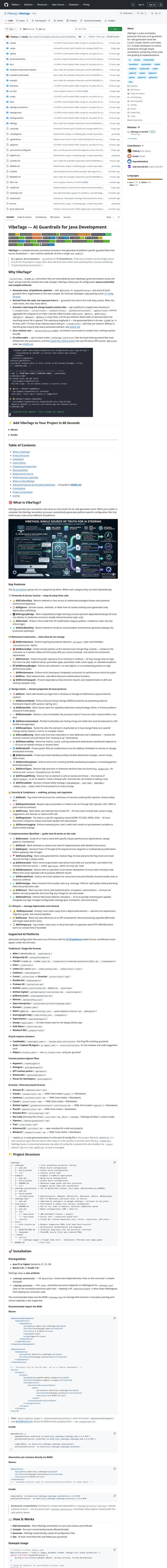 Skärmdump av VibeTags AI guardrails for Java