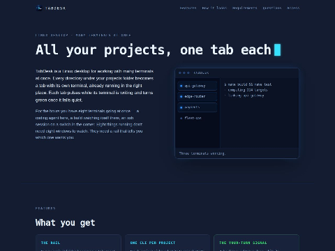 TabDesk — one tab per project, many terminals at once