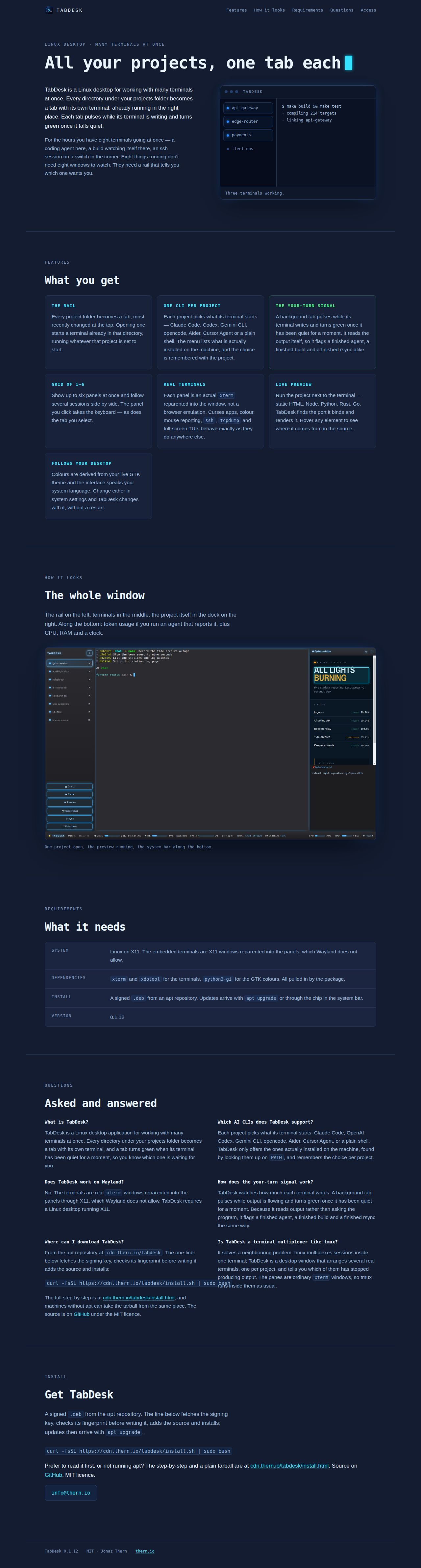 TabDesk — one tab per project, many terminals at once