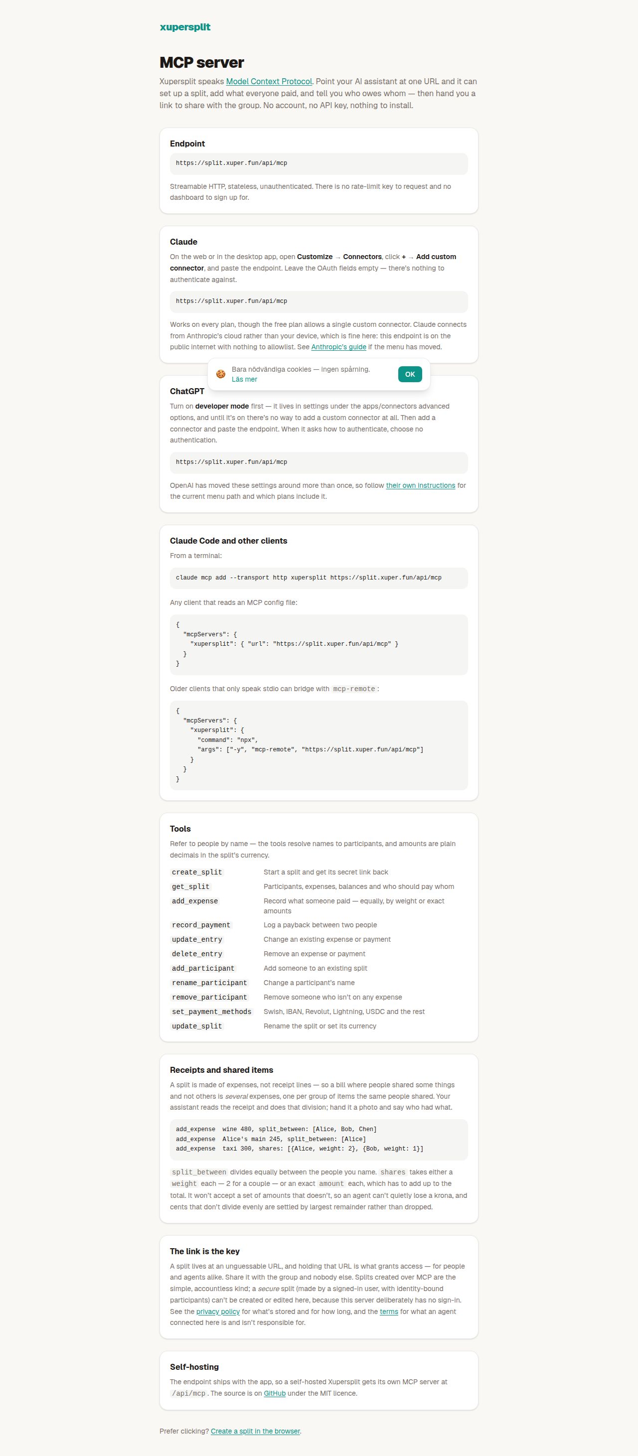 Xupersplit MCP server — split expenses from your AI