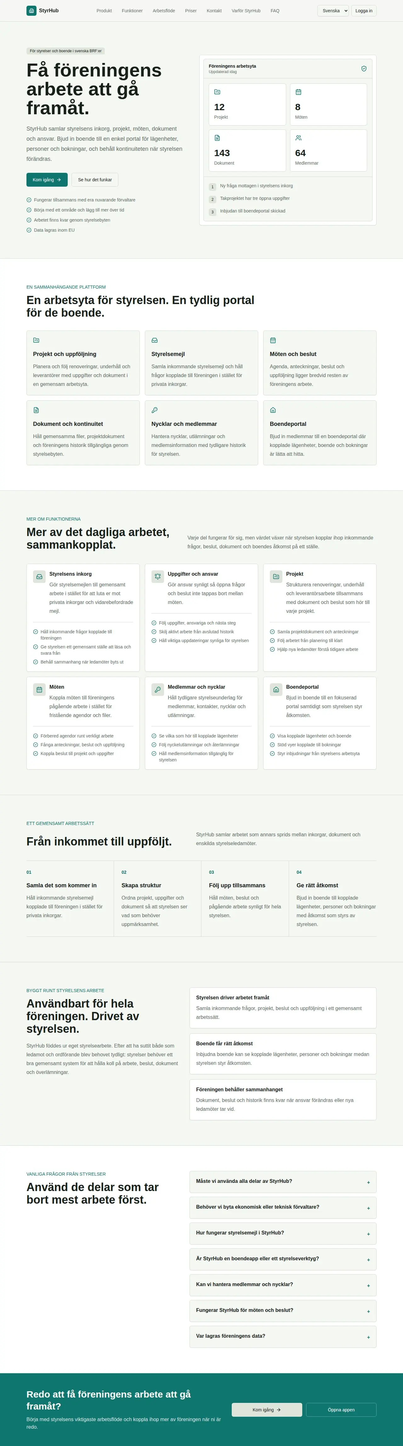 Skärmdump av StyrHub | Styrelseplattform och boendeportal för BRF