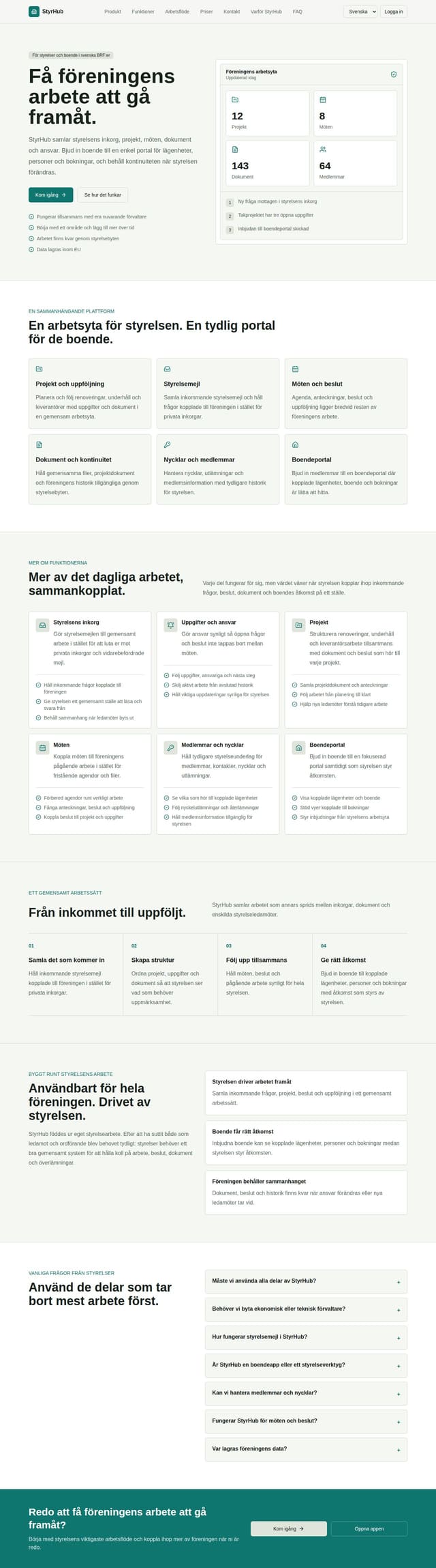 Skärmdump av StyrHub | Styrelseplattform och boendeportal för BRF
