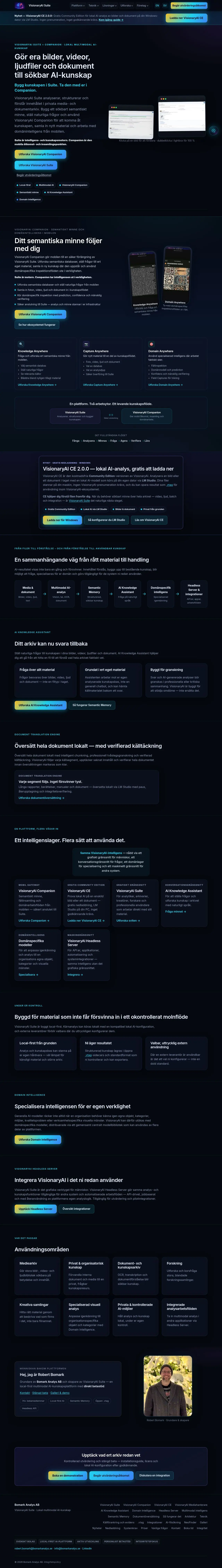 Skärmdump av VisionaryAI Suite 2.0 — lokal multimodal AI-kunskap