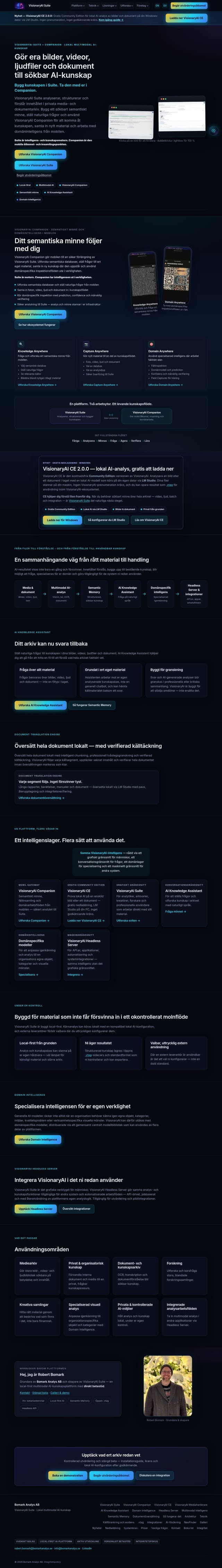 Skärmdump av VisionaryAI Suite 2.0 — lokal multimodal AI-kunskap