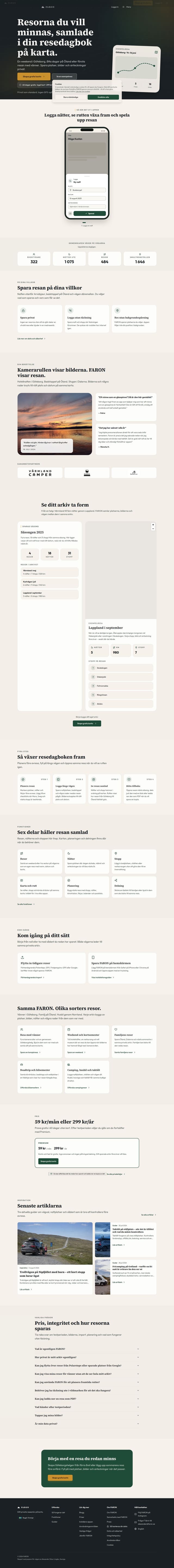 Skärmdump av FARON – privat resedagbok