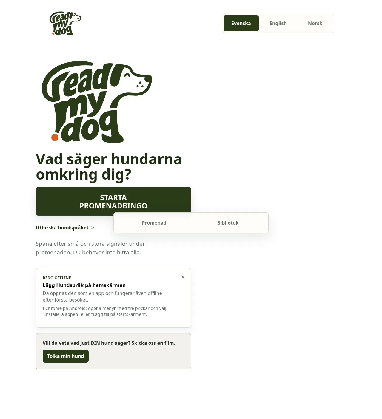 Skärmdump av Hundspråk