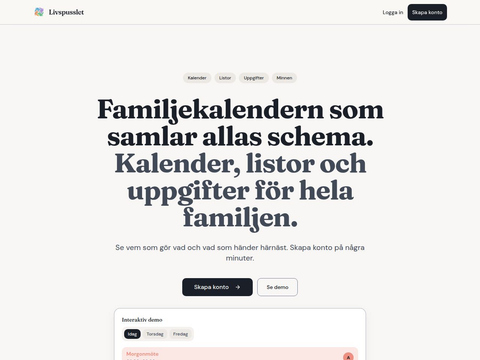 Skärmdump av Livspusslet