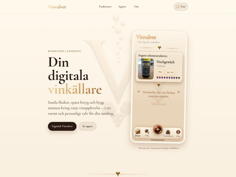 Skärmdump av Vinvalvet - Din digitala vinkällare