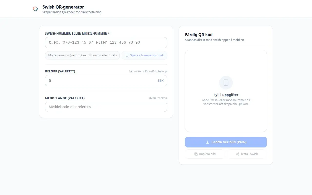 Skärmdump av Swish QR-generator