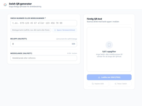 Skärmdump av Swish QR-generator