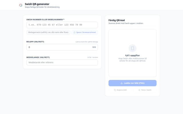 Skärmdump av Swish QR-generator