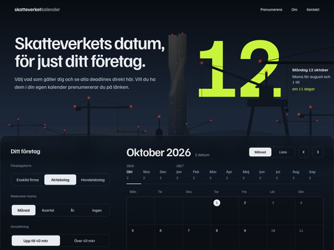 Skärmdump av Skatteverketkalender