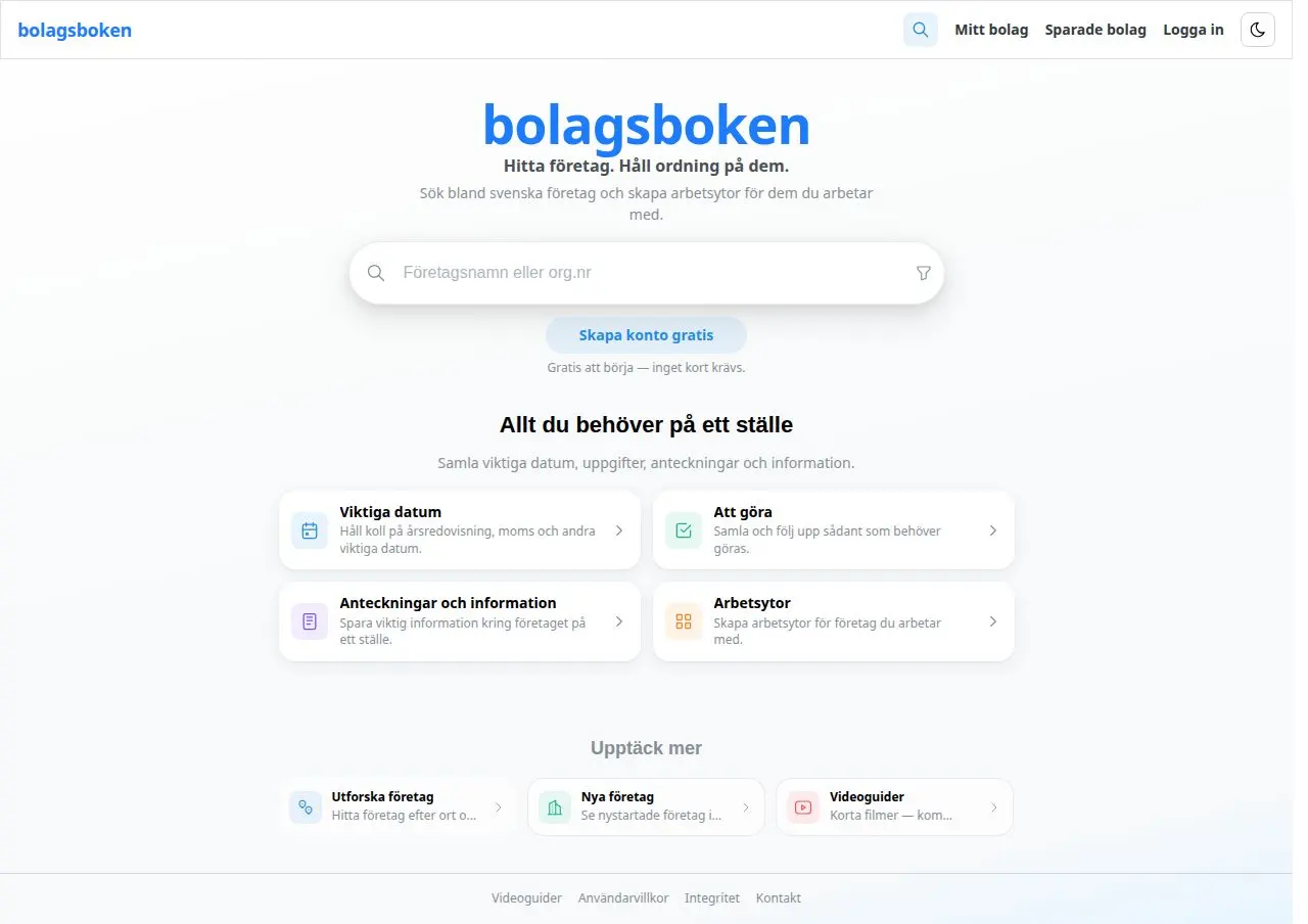 Skärmdump av Bolagsboken