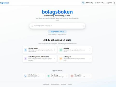 Skärmdump av Bolagsboken