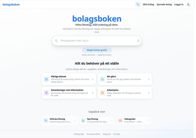 Skärmdump av Bolagsboken