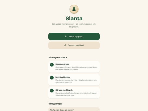 Skärmdump av Slanta – dela utlägg i kompisgänget