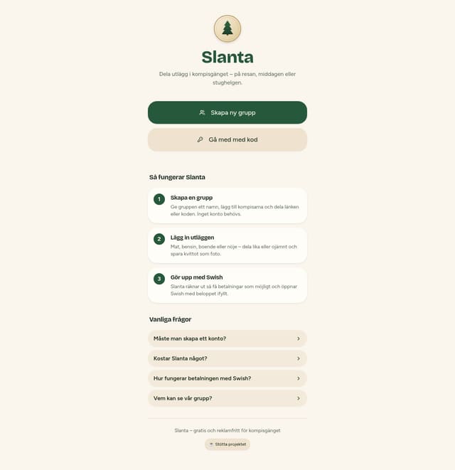 Skärmdump av Slanta – dela utlägg i kompisgänget