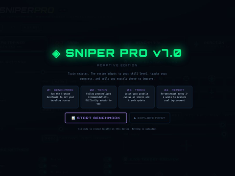Skärmdump av SNIPER PRO v7.0 — FPS Performance Training System