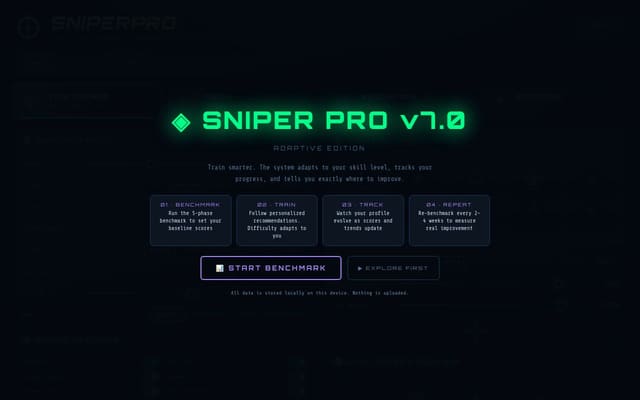 Skärmdump av SNIPER PRO v7.0 — FPS Performance Training System