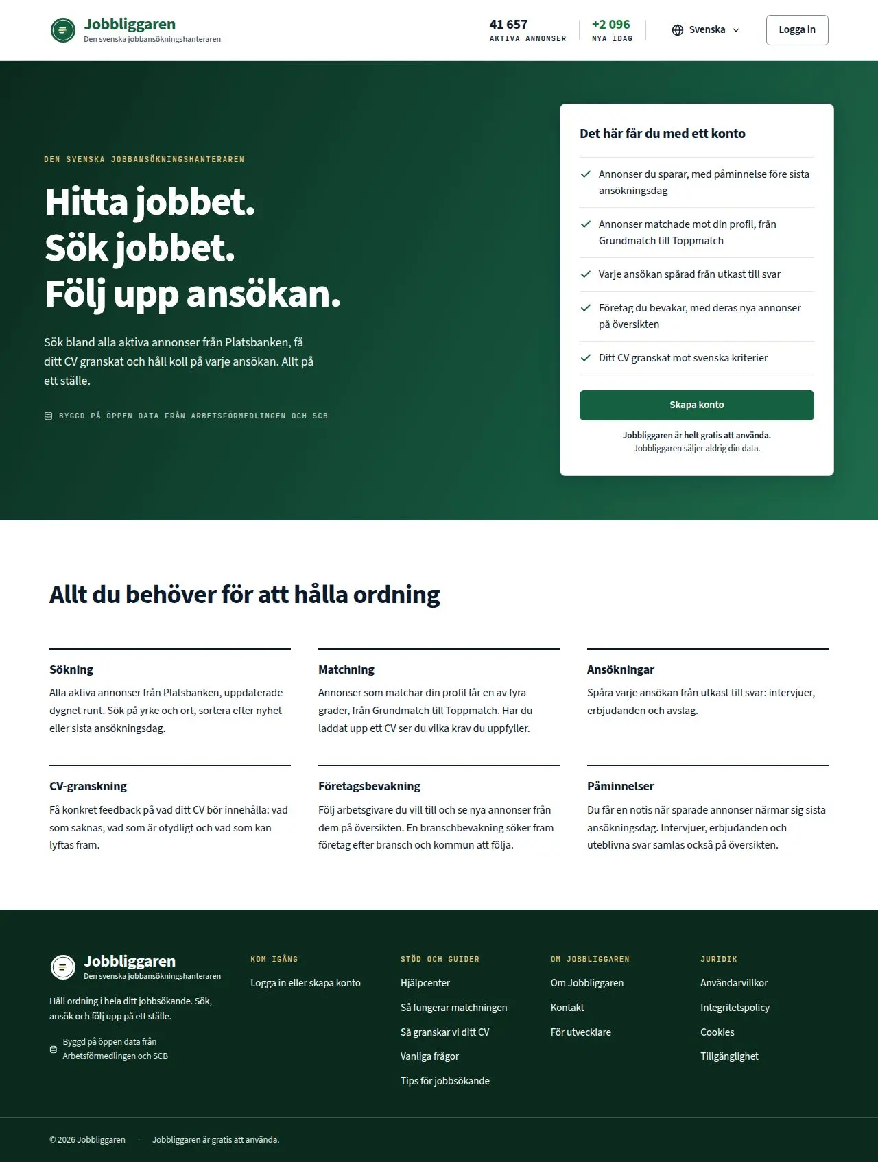 Skärmdump av Jobbliggaren