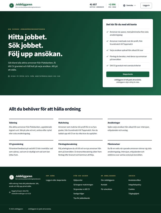 Skärmdump av Jobbliggaren