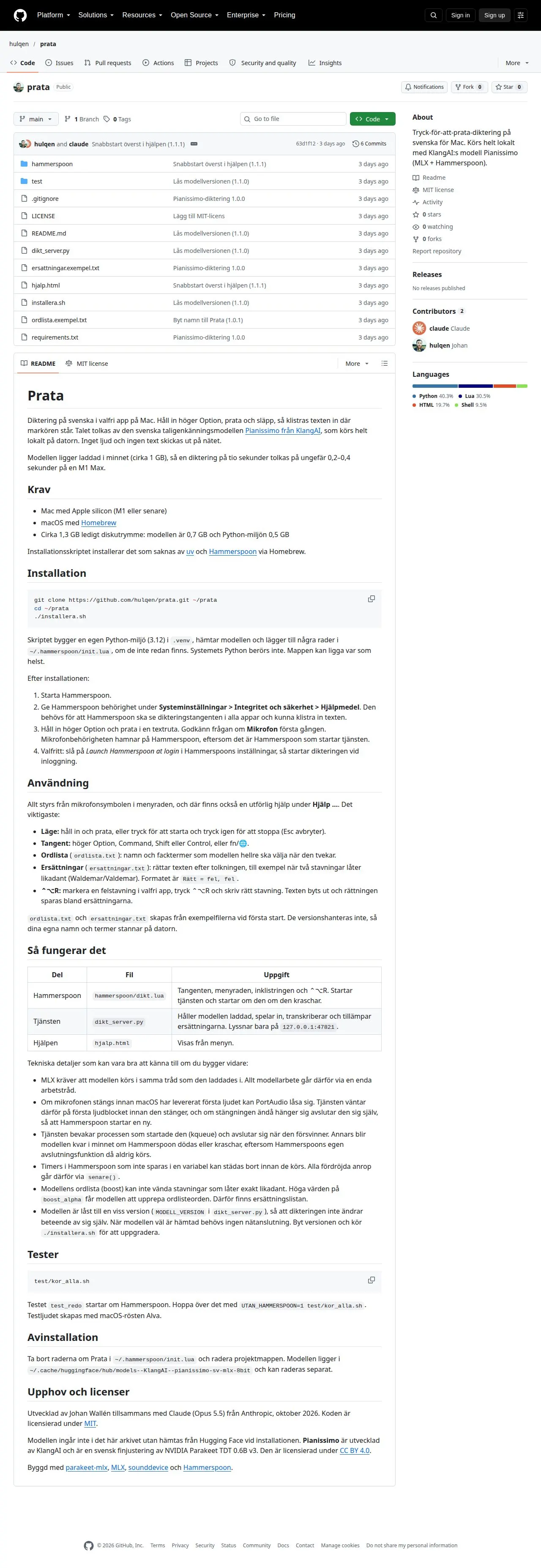 Skärmdump av Prata