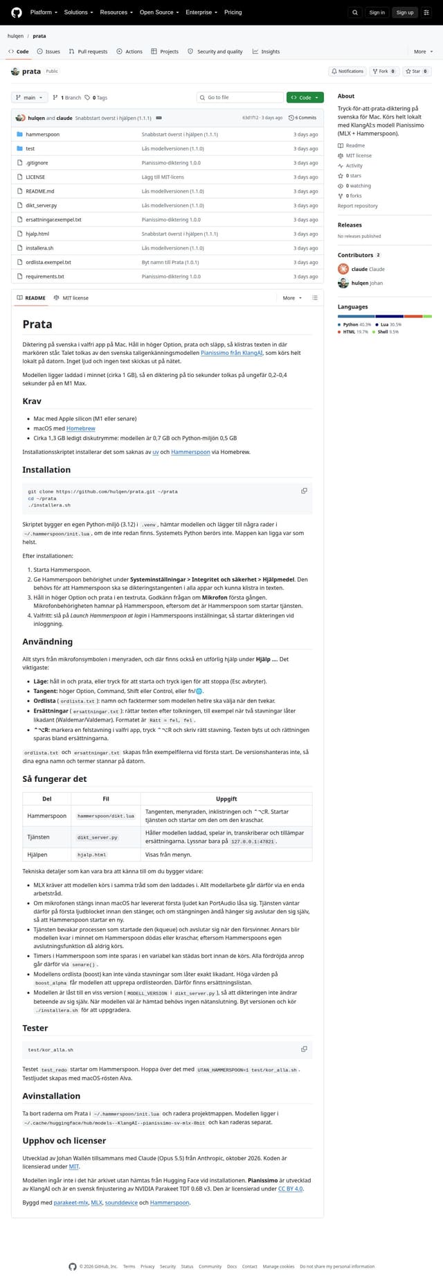 Skärmdump av Prata