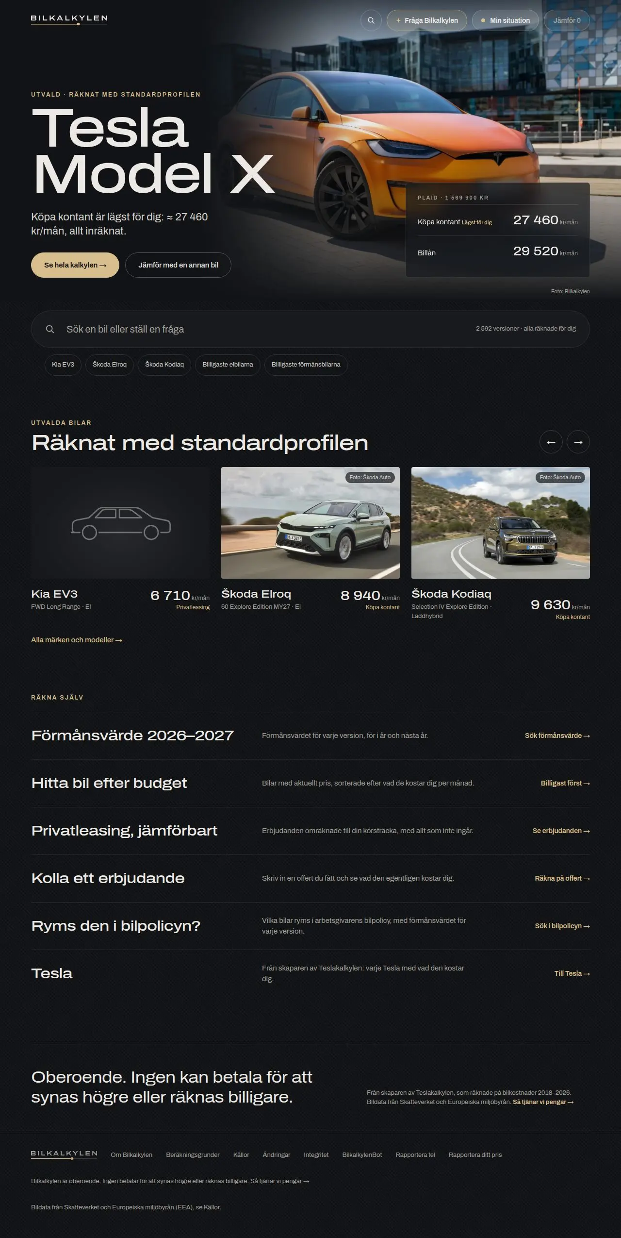 Skärmdump av Bilkalkylen – vad kostar bilen dig per månad?