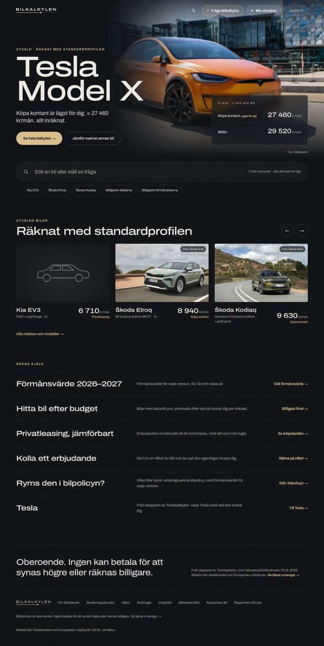 Skärmdump av Bilkalkylen – vad kostar bilen dig per månad?
