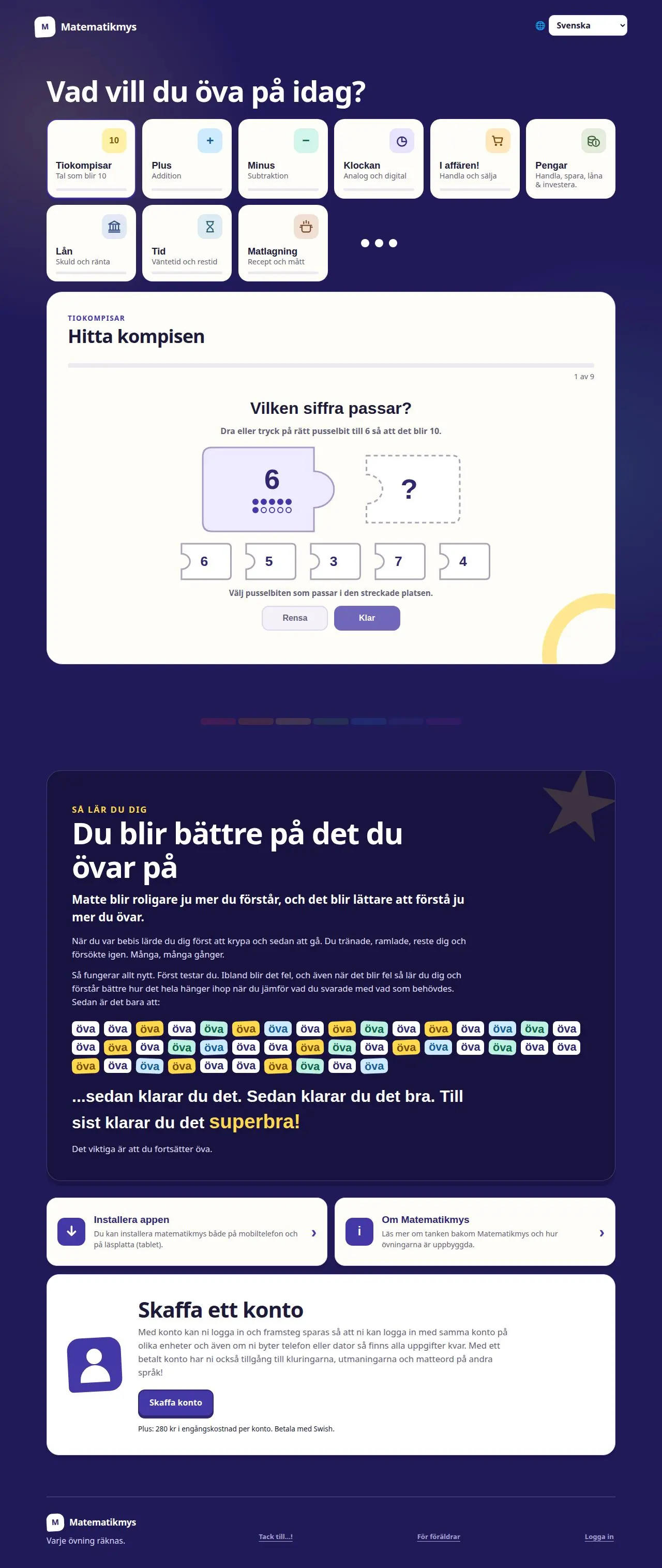 Skärmdump av Matematikmys