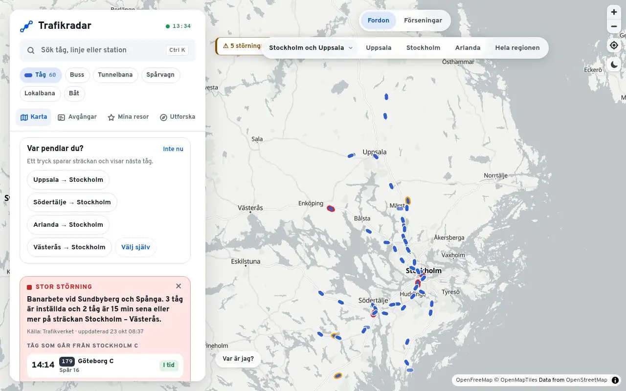 Skärmdump av Trafikradar