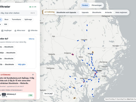 Skärmdump av Trafikradar
