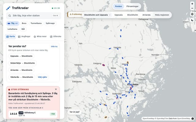 Skärmdump av Trafikradar